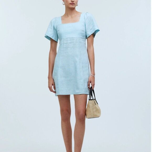 Madewell Blue Heron Linen Square-Neck Mini Dress NWT - Picture 1 of 16